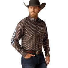 **FINAL SALE** Ariat Team Oak Brown/ Light Blue LS SHRT