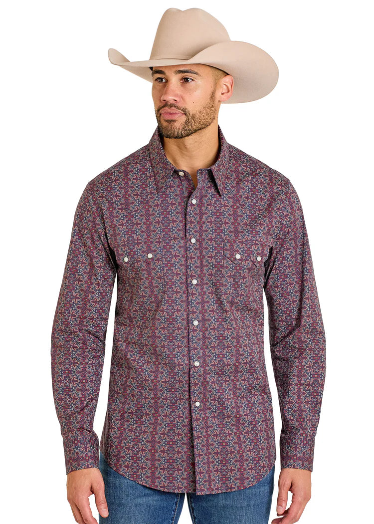 Slim Fit Boot Stitch Long Sleeve Snap Shirt