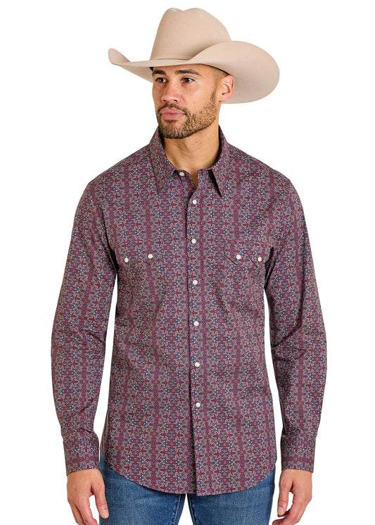 Slim Fit Boot Stitch Long Sleeve Snap Shirt