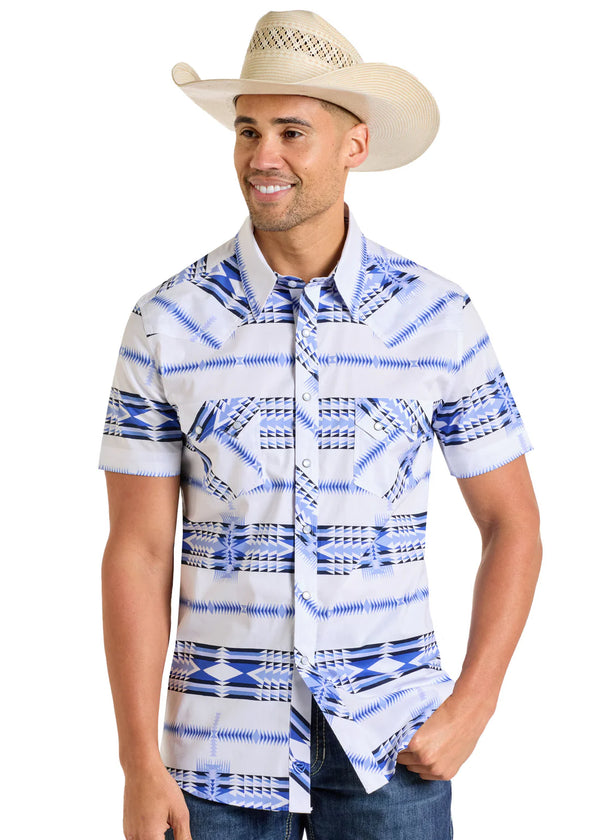 Rock&Roll Aztec Print SS Snap - White