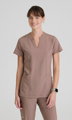Sky 2-Pocket Banded Notched Neck Top