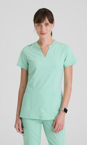 Sky 2-Pocket Banded Notched Neck Top