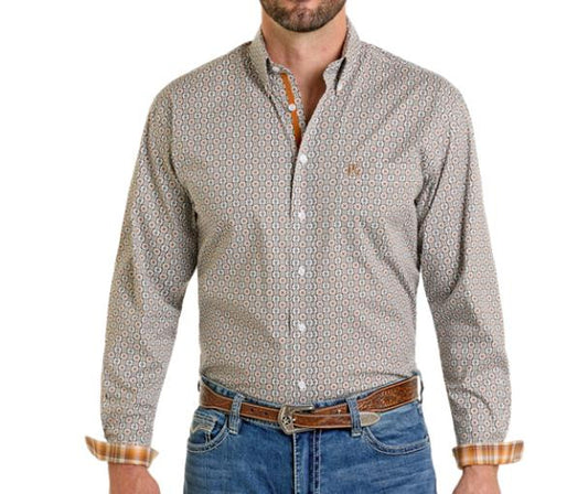 Panhandle Slim® Men's L/S Tan Geo Print Button Shirt