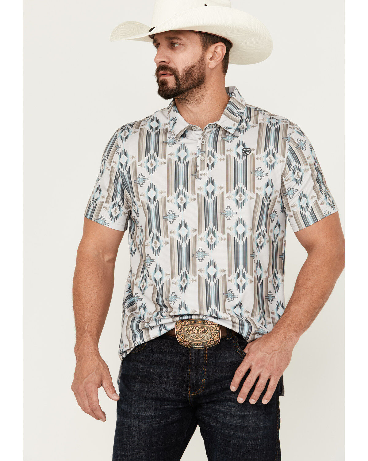 ROCK&ROLL SS AZTEC STRIPE POLO - NATURAL