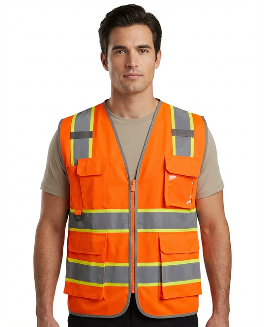 Tu Glow Grey Piping Safety Vest