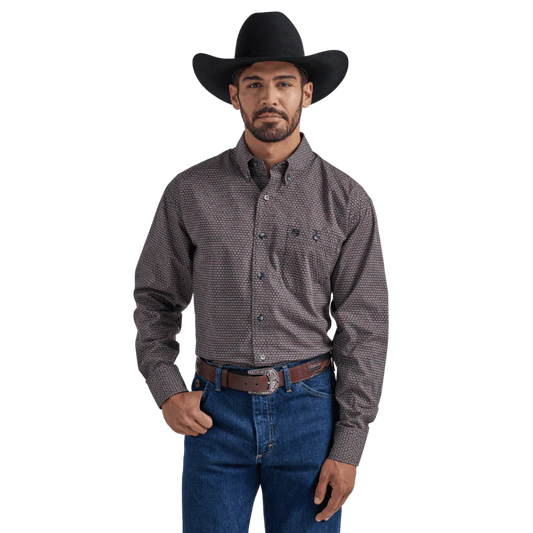 Wrangler Men's George Strait Deep Red Geo print Long Sleeve Shirt